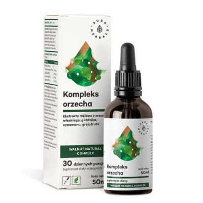 Walnuss Naturkomplex von AURA HERBALS in 50 ml Flasche, natürliche Walnuss-Extraktflüssigkeit in Glasflasche.
