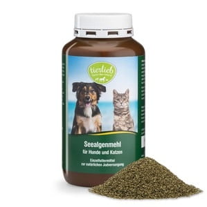 Meeresalgen Mahlzeit für Hunde und Katzen von Tierlieb, 300 g, frische Algen in einer Schüssel, natürliche Tiernahrung