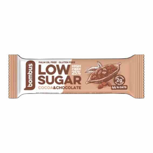 Zuckerarmer Riegel von BOMBUS mit Kakao-Schokolade, 40 g, ohne Zuckerzusatz, ideal für Schokoladenliebhaber.