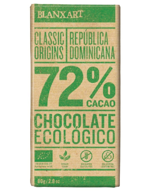 Dunkle Schokolade 72% aus Dominikanische Republik von BLANXART, Bio, 80 g, mit dunkler, fein gemalter Oberfläche