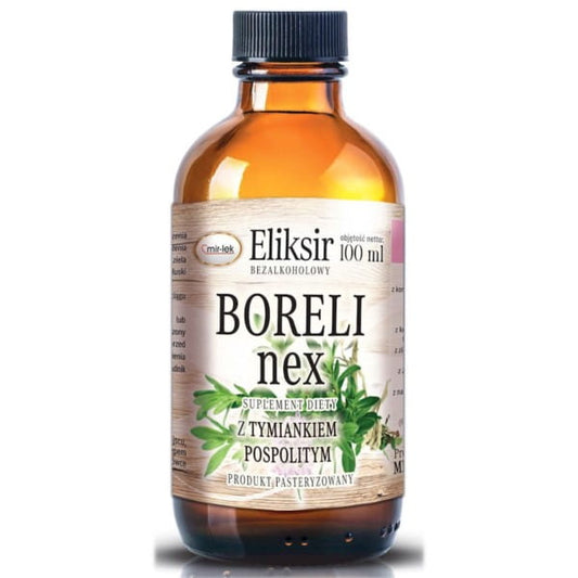 Alkoholfreies Elixier BORELInex von MIR-LEK in 100 ml Flasche, sichtbare Verpackung mit Flasche und Etikett