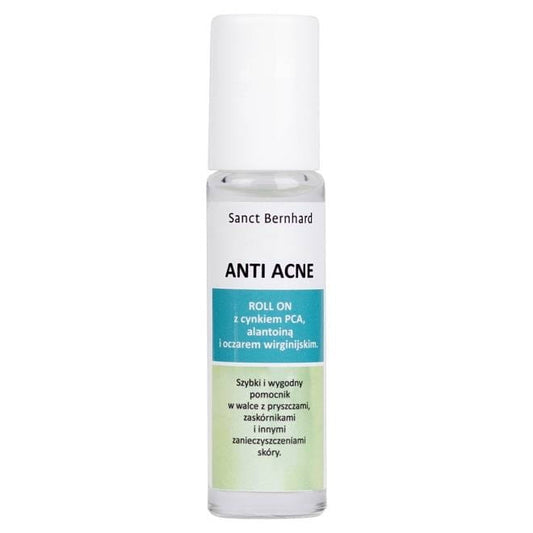 Anti-Akne Roll-on von Kräuterhaus Sanct Bernhard, 10 ml, gegen Pickel, Mitesser und Hautunreinheiten sichtbar auf der Flasche