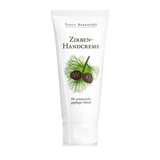 Zirben Handcreme mit Latschenkieferöl in 100 ml Tube, pflegt und schützt die Hände mit natürlicher Kräuterformel.