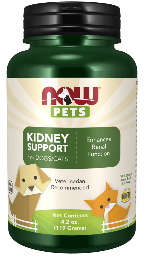 Nierenhilfe für Hunde und Katzen von NOW Pets, 119 g, zeigt die Verpackung mit dem Produktname und Marke auf weißem Hintergrund.
