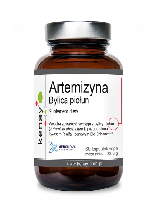 KENAY Artemisinin Beifuß in 60 Kapseln, Nahaufnahme der Kapseln in einer Packung, gesundheitsförderndes Naturprodukt