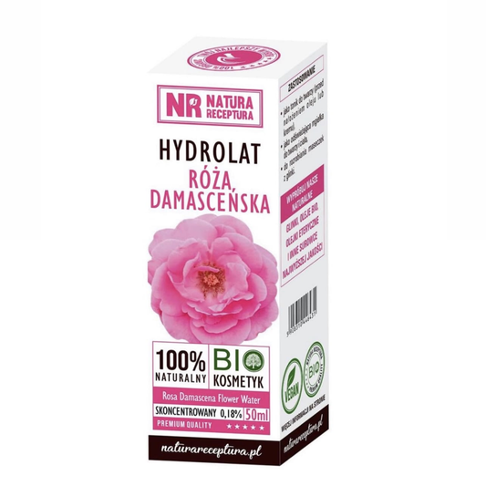 Damaszener Rosenhydrolat in 50ml Flasche von NATURA RECEPTURA, frisches Rosenwasser mit blumigem Duft.
