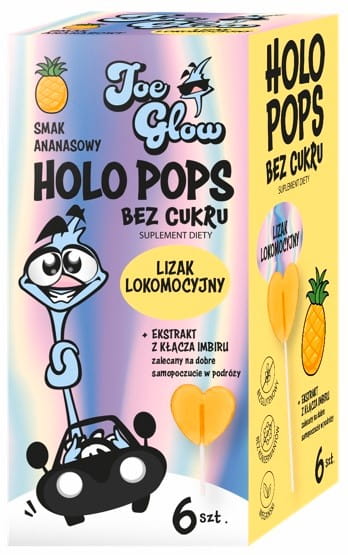 Zuckerfreier HOLOPOPS Lutscher von JOE GLOW, 6 Stück, bunte Fruchtgeschmacksrichtungen, auf einem bunten Teller liegend