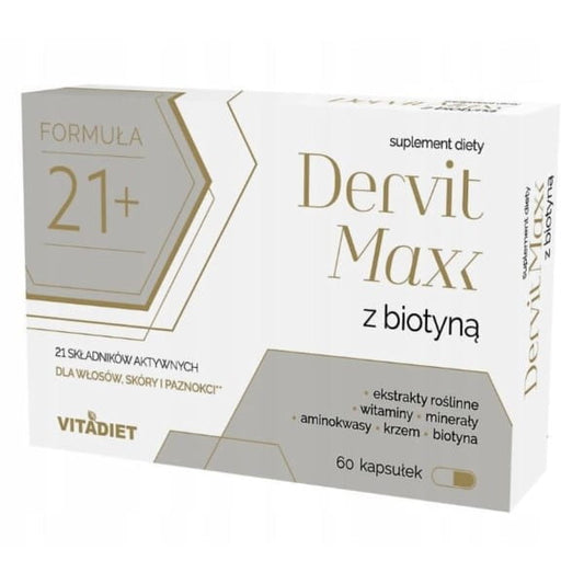 Vitadiet Dervit MAXX Biotin Kapseln für gesundes Haar, 60 Stück, Nahrungsergänzungsmittel in Packung