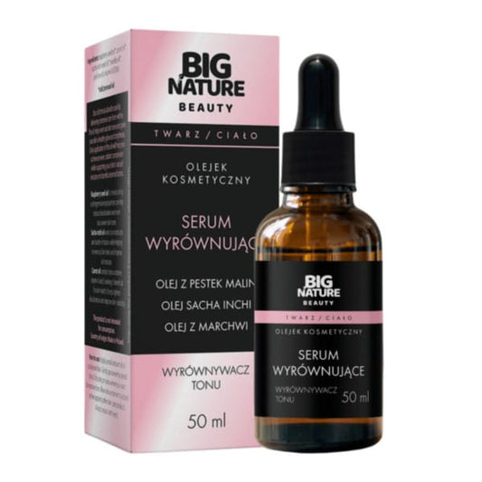 Ausgleichendes Serum von BIG NATURE in 50 ml Flasche, zeigt das Produkt für Gesicht und Körper auf weißem Hintergrund.