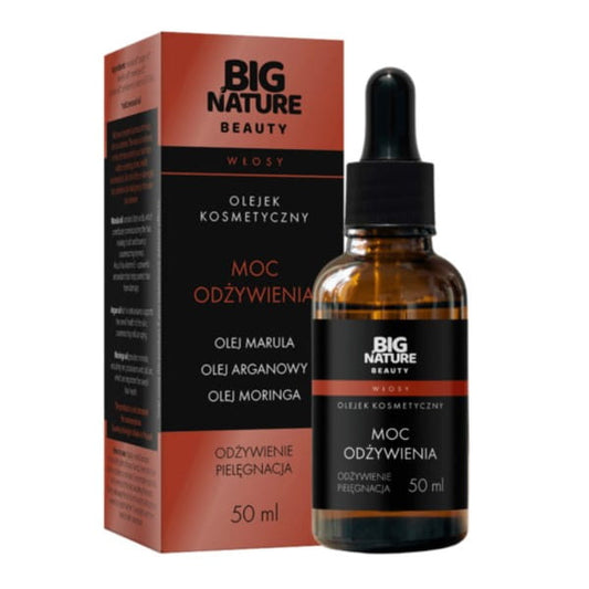 Großes Fläschchen Big Nature POWER OIL 50 ml Haarpflege mit natürlichem Öl für gesundes Haar, auf einem weißen Hintergrund.