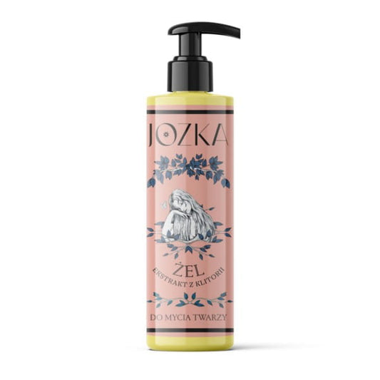 Jozka Clitoria Gesichtswaschgel von DARY NATURY in einer 200 ml Flasche, zeigt das Produkt mit weißen und blauen Design.