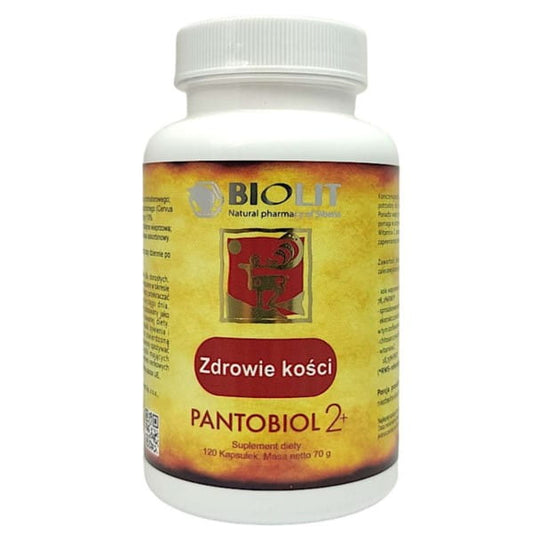 Biolite Pantobiol 2+ 120k Kapseln für gesunde Knochen, gelbe Verpackung mit weißen und blauen Akzenten