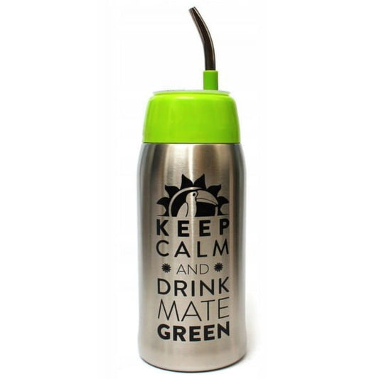 Oranżada Matermo Yerbomos Grün mit Logo, 580 ml, grüne Trinkflasche aus Edelstahl mit Logo-Design, ideal für Getränke unterwegs