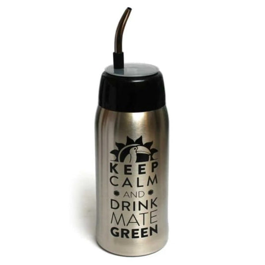 Oranżada Matermo Yerbomos BLACK mit Logo, 580 ml, schwarze Trinkflasche aus Edelstahl mit Deckel, ideal für Getränke unterwegs