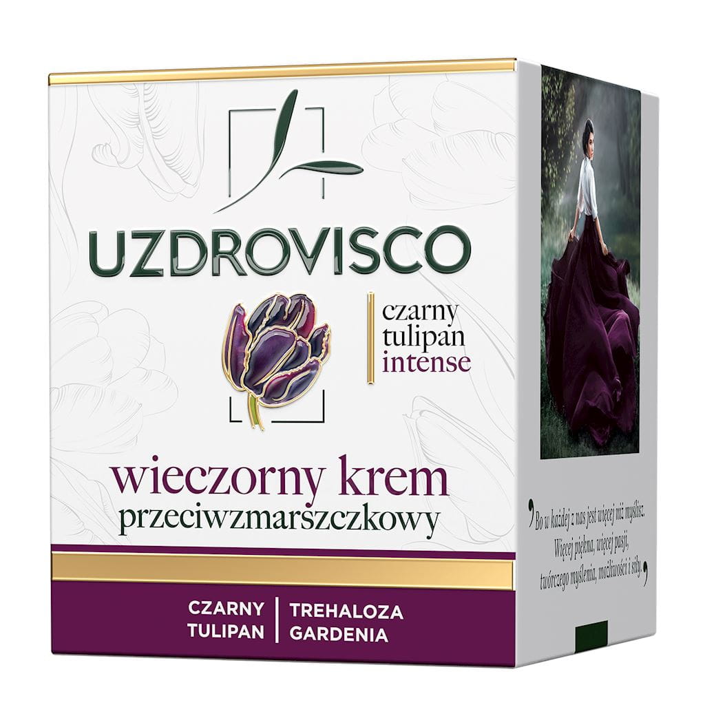 Anti-Falten-Nachtcreme von UZDROVISCO, Black Tulipan Intense, 50 ml, cremige Textur für reife Haut, sichtbare Pflegewirkung