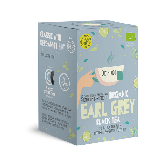 Bio Earl Grey Schwarzer Tee von DIET FOOD in 2g Beuteln, 20 Stück, mit aromatischem Bergamotte-Geschmack, 40g Gesamtgewicht