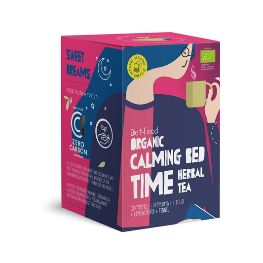 Beruhigender Nachttee BIO von DIET FOOD, 20 Teebeutel à 1,5 g, in einer 30 g Packung, mit Kräuter- und Pflanzenextrakten.