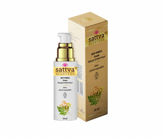 Gesichtscreme gegen Mattigkeit von SATTVA, 50 ml, cremige Textur in einem weißen Tiegel, für frisches und erholtes Hautbild.