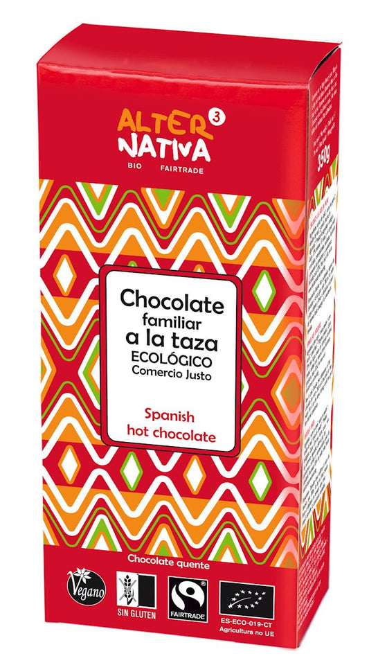 Bio glutenfreie Heißtrinkschokolade von ALTERNATIVA in 350 g, cremig und aromatisch, ideal für heiße Getränke.