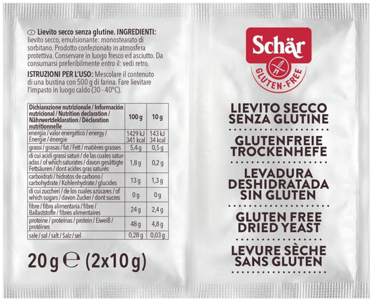 Trockenhefe von SCHAR, 20 g, Nahaufnahme der Verpackung, ideal für Backrezepte, ohne Garantie, natürliche Hefe zum Backen