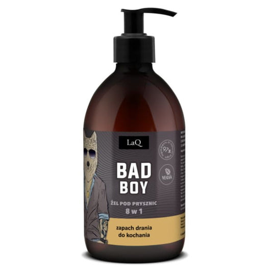 LAQ Bad Boy Duschgel 500 ml 8in1, Flasche mit gelartiger Textur und schwarzem Design, für vielseitige Körperpflege
