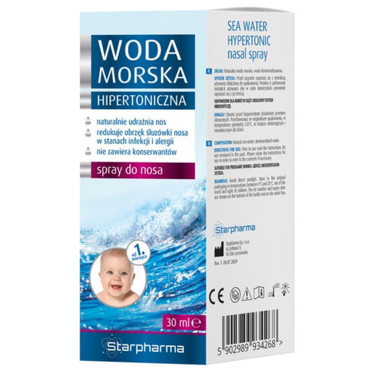 Hypertonisches Meerwasser von IANA in 30 ml Flasche, ideal für Nasenspülung und Atemwege, sichtbarer Inhalt der Flasche.