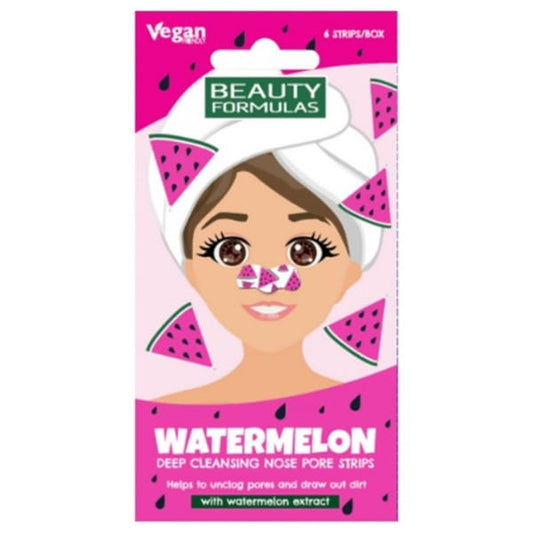 Nasenstreifen von BEAUTY FORMULAS mit Wassermelonen-Duft, 6 Stück, für tiefenreinigende Poren und Hautpflege.