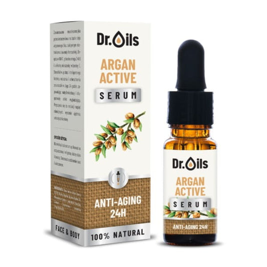 Hochwertiges Dr. Oils Serum Argan Aktiv in 30 ml Flasche, pflegt und nährt die Haut mit Arganöl, auf dem Bild sichtbar.