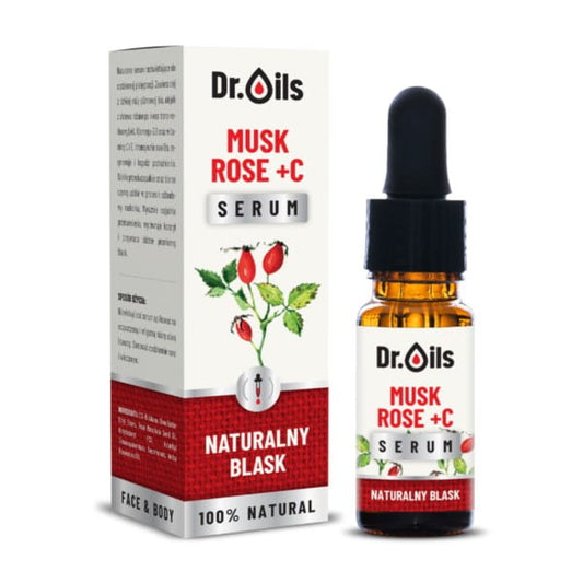 Flüssiges Dr. Oils Serum Moschus Rose + C in 30 ml Flasche, mit Duft von Moschus und Rose, für gepflegte Haut.