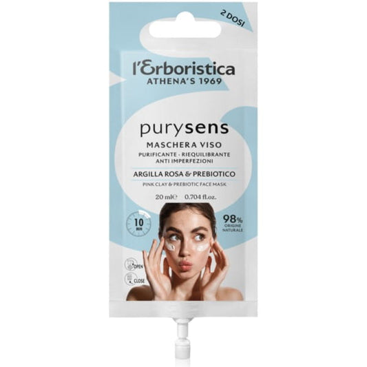 L'Erboristica Purysens Gesichtsmaske in 20 ml, natürliche Hautpflege mit beruhigender Gesichtsmasken-Textur.