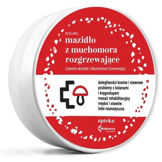 Wärmende Fliegenpilzsalbe von Molpharma, 100 ml, mit natürlichen Inhaltsstoffen, in einer weißen Tube mit grüner Beschriftung.