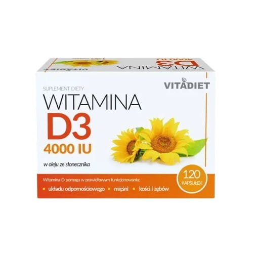Vitadiet Akavit Vitamin D3 4000 IU in 120 Kapseln, braune Kapseln in einer Packung, für Vitamin D3 Ergänzung