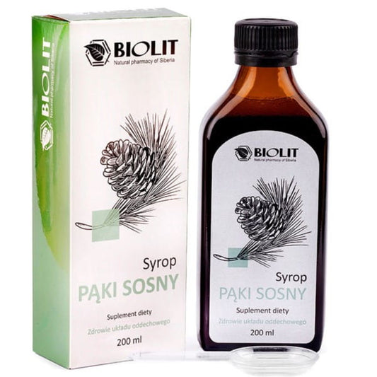 Biolite Kiefernknospen Sirup in 200 ml Flasche, dunkle Flüssigkeit mit Kiefernknospen, für natürliche Gesundheit und Wohlbefinden