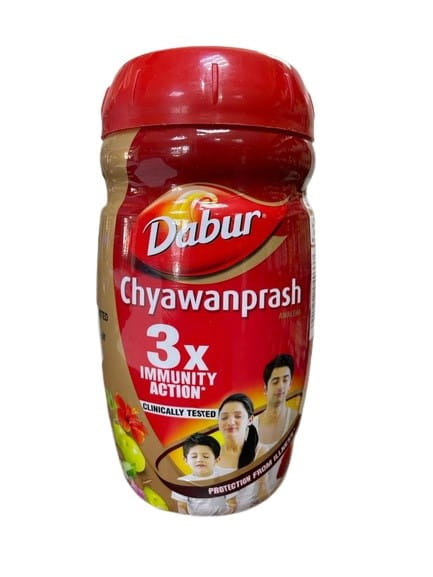 Dabur Chyawanprash 500 g Glas mit brauner Kräuterpaste, Verpackung und Label, traditionelles ayurvedisches Nahrungsergänzungsmittel