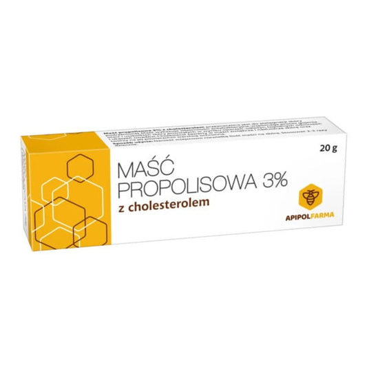 ApipolFarma Propolis-Salbe 3% mit Cholesterin, natürliche Hautpflege in der Tube, sichtbare Salbenpackung.