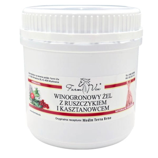 Farm-vix Grapefruit-Gel von Dystrybutor Biogo.pl mit Ruscus und Kastanie, 600 ml, sichtbare Gel-Textur in der Flasche