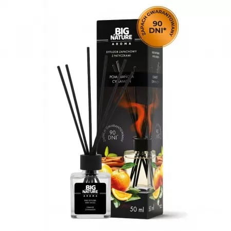 Großer Natur Duftdiffusor Orange von Biogo.pl, 50 ml, mit frischem Orangenaroma, sichtbarer Flakon und Aromastickstoff.