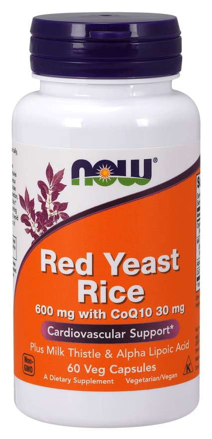 Rote Hefereis Kapseln von NOW FOODS, 600 mg, 60 Stück, Nahaufnahme der Kapseln in einer Packung