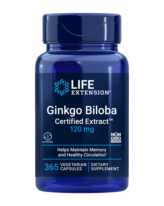 Ginkgo Biloba zertifizierter Extrakt 120 mg in 365 Kapseln von Life Extension, natürliche Nahrungsergänzung für geistige Gesundheit