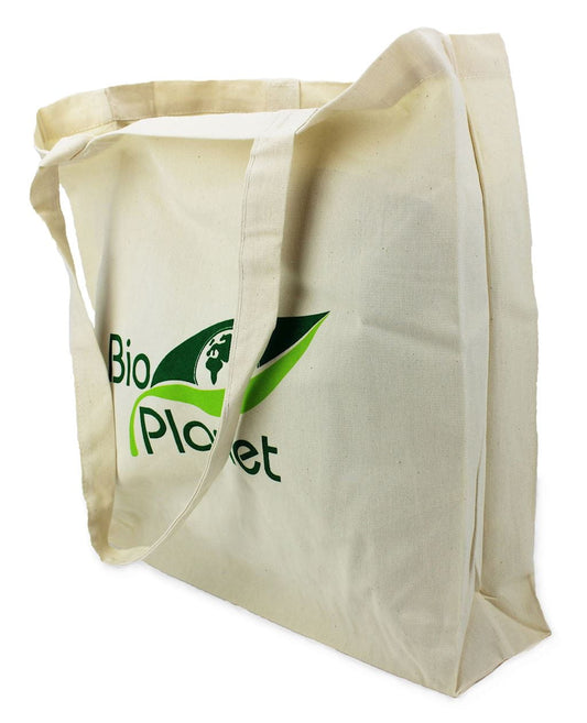 Einkaufstasche aus Bio-Baumwolle mit Boden und Seiten, mit Bio-Planet-Logo, langlebig und umweltfreundlich, Tragetasche für Einkäufe