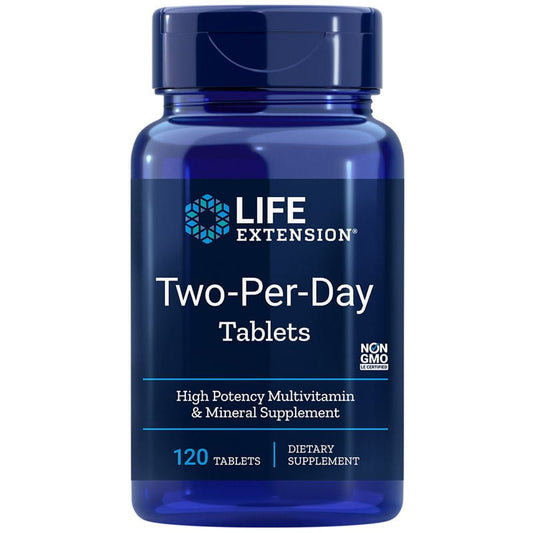 Lebensverlängerung Zweimal tägliches Multivitamin in Tablettenform von Life Extension, 120 Tabletten auf dem Bild
