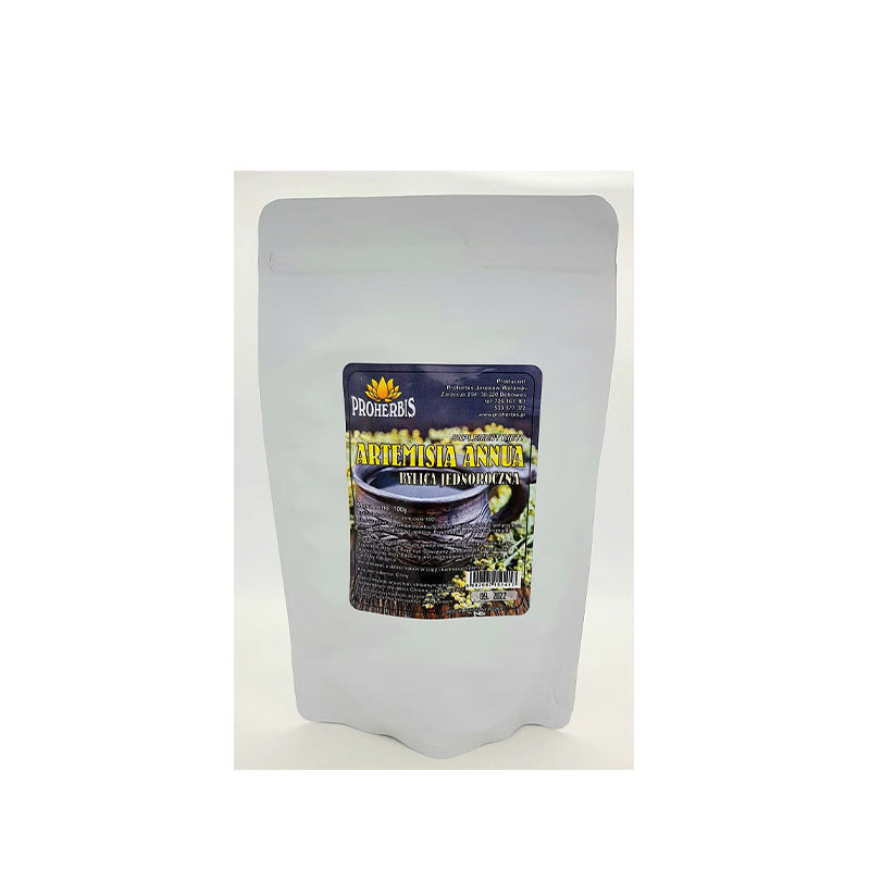 Einjähriger Beifuß Artemisia annua in 100g Packung, natürliche Heilpflanze, von PROHERBIS, mit grünen Blättern und Blüten.