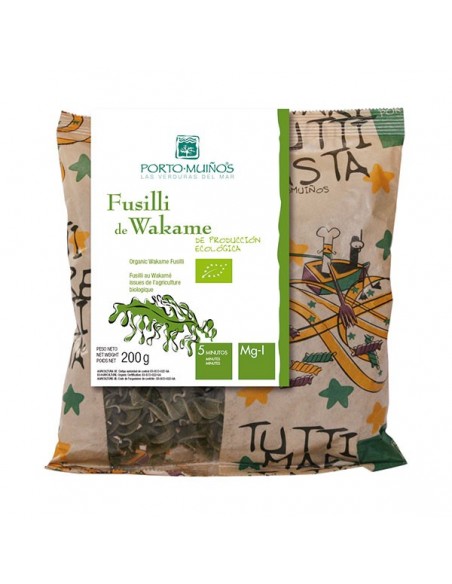 Bio-Wakame-Fusilli mit Nudeln aus Grieß von PORTO MUINOS, 200 g, mit Meeresalgen für gesunde Pasta.
