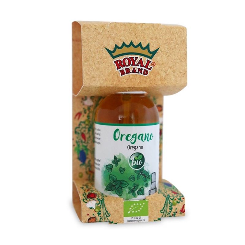 Bio-Oregano-Gewürz in 100 ml Zerstäuber von ROYAL BRAND, frisches grünes Kräuterbild, ideal für Gewürz und Kochen.