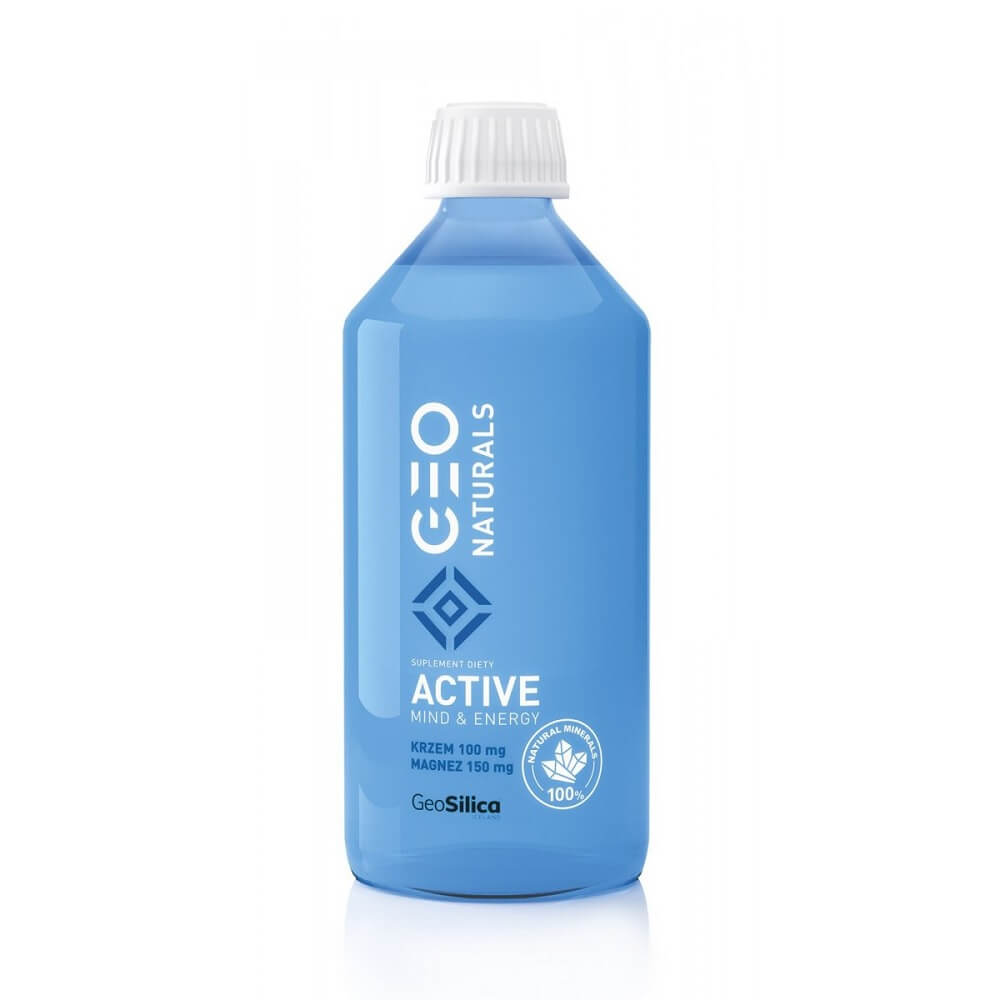 Flasche mit 500 ml Activ Mind & Energy mit Silizium 100 mg und Magnesium 150 mg von ALINESS, Geonaturals, Geosilica, MEDICALINE