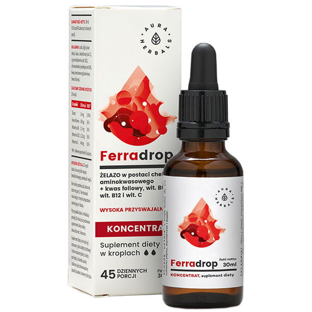 Hochresorbierbares Eisen und Folsäure Konzentrat in 30 ml Flasche, AURA HERBALS, Tropfen, für bessere Eisenaufnahme