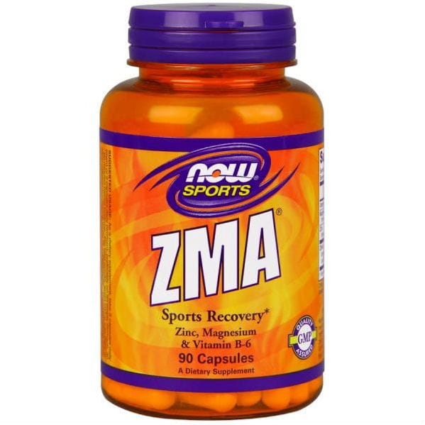 ZMA-Kombination aus Magnesium, Zink und Vitamin B6 in 90 Kapseln von NOW FOODS, sichtbar in der Verpackung.
