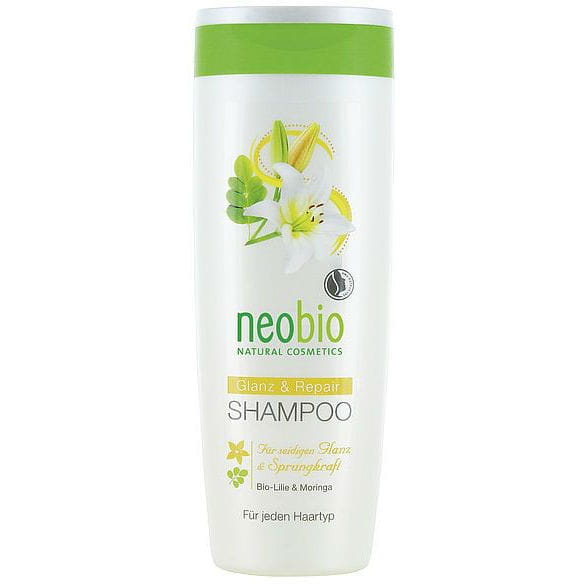 NEOBIO Shampoo für geschädigtes Haar mit EKO-Lilien- und Moringa-Extrakten, 250 ml, Flasche mit weißer Verpackung