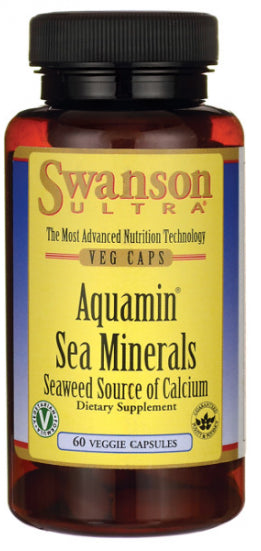 Rote Meeresalge Aquamin Meeresmineralien in 60 Kapseln von SWANSON, Nahaufnahme der Kapseln in einer Packung