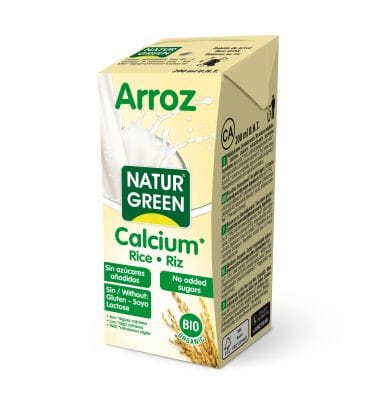 Bio-Reisgetränk mit Calcium von NATURGREEN, 200 ml, flüssiges pflanzliches Getränk in einer weißen Flasche.